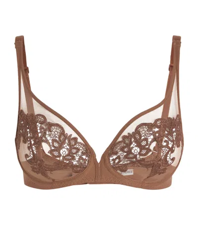 Simone Perele Lace Full-cup Plunge Saga Bra In Tender Brown