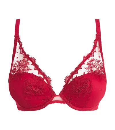 Simone Perele Lace Intrigue Plunge Push-up Bra In Red