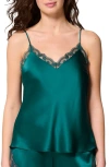 Simone Perele Love Me Lace Trim Silk Blend Camisole In Green