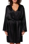 Simone Perele Love Me Lace Trim Silk Blend Robe In Black