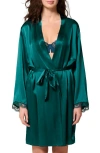 Simone Perele Love Me Lace Trim Silk Blend Robe In Green