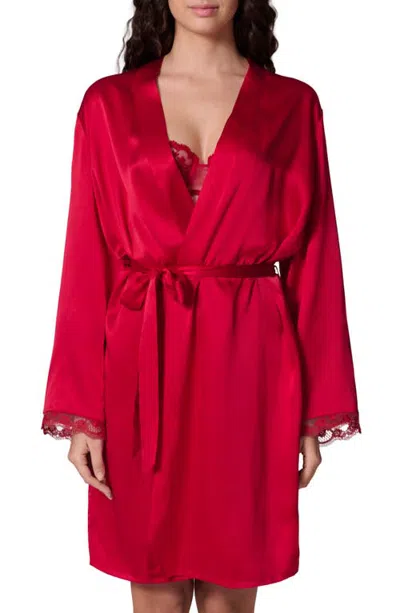 Simone Perele Love Me Lace Trim Silk Blend Robe In Red