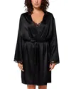 Simone Perele Love Me Lace Trim Silk Blend Robe In Black