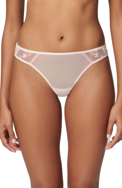 Simone Perele Marthe Embroidered Mesh Tanga In Petal Powder