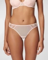 Simone Perele Marthe Embroidered Mesh Tanga In Petal Powder
