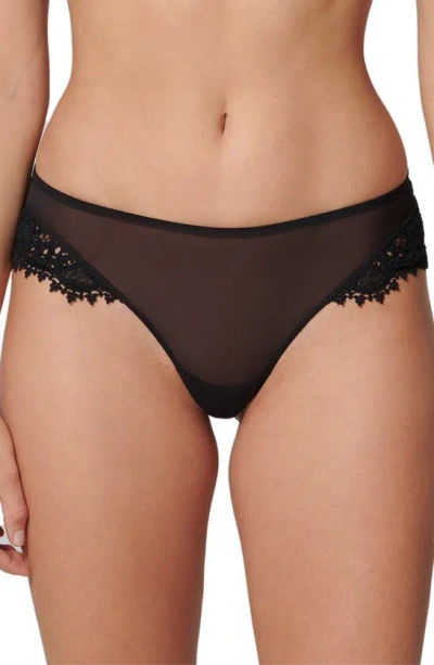 Simone Perele Singuliere Embroidered Tulle Tanga In Black