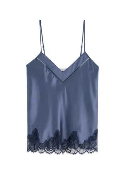 Simone Perele Simone Pérèle Nocturne Lace-trim Silk-satin Camisole Top In Dark Blue