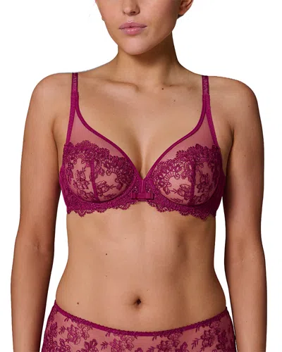 Simone Perele Passion Sheer Plunge Underwire Bra In Burgundy