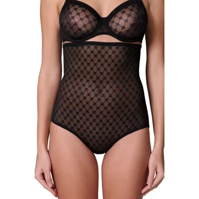 Simone Perele Plume Embroidered High Waist Shaping Briefs In Black