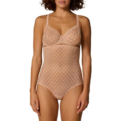 Simone Perele Plume Embroidered High Waist Shaping Briefs In Brown