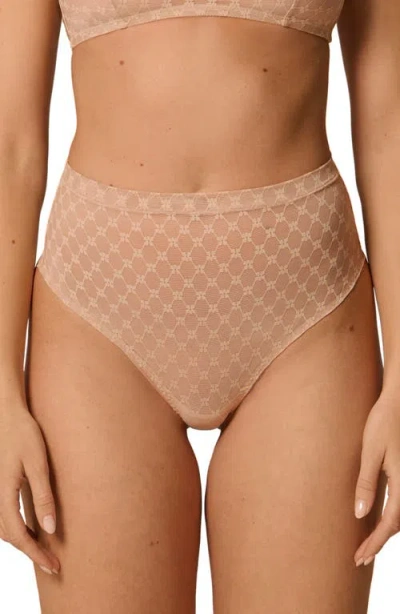 Simone Perele Plume Embroidered High Waist Shaping Thong In Multi