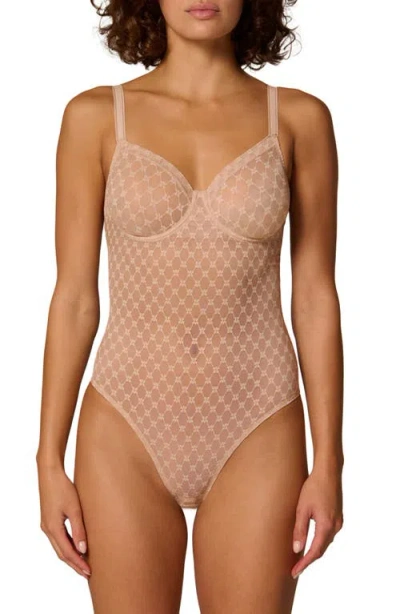 Simone Perele Plume Embroidered Underwire Shaping Bodysuit In Pink