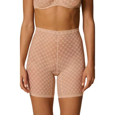 Simone Perele Plume Uplifting Embroidered Shaping Shorts In Brown
