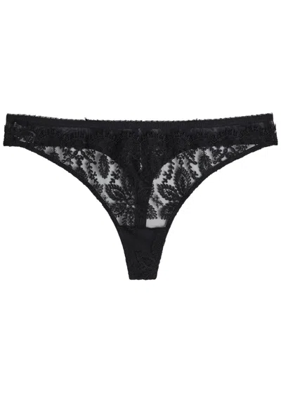 Simone Perele Simone Pérèle Précieuse Floral-embroidered Tulle Thong In Black
