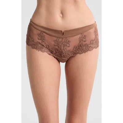 Simone Perele 'saga' Embroidered Boyshort Briefs In Brown