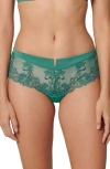 Simone Perele 'saga' Embroidered Boyshort Briefs In Garden Green