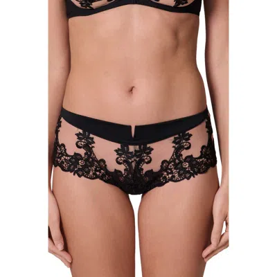 Simone Perele 'saga' Embroidered Boyshort Briefs In Black