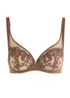 Simone Perele Womens Saga Floral-embroidered Plunge Stretch-mesh Bra Tender Brown In Brown