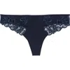 Simone Perele Saga Lace Trim Thong In Blue