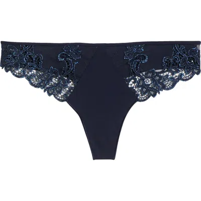 Simone Perele Saga Lace Trim Thong In Blue