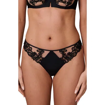Simone Perele Saga Lace Trim Thong In Black