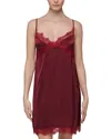 Simone Perele Lace Trim Satin Chemise In Spinel Red