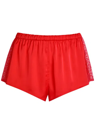 Simone Perele Simone Pérèle Satin Secrets Lace-trim Satin Shorts In Red