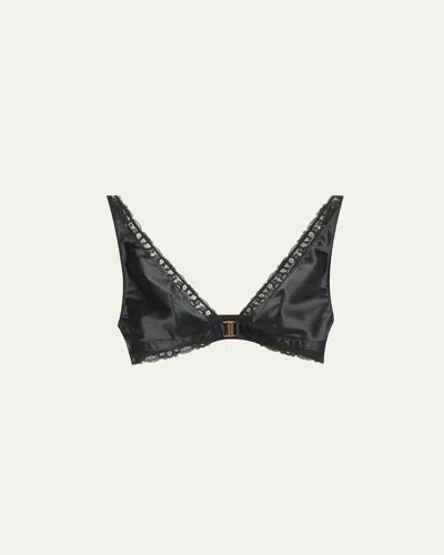 Simone Perele Symphonie Embroidered-trim Satin Bralette In Black