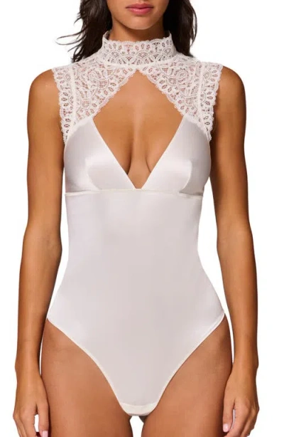 Simone Perele Symphonie Lace & Satin Bodysuit In Ivory