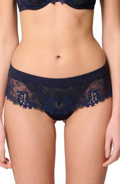 Simone Perele Wish Embroidered Boyshorts In Blue