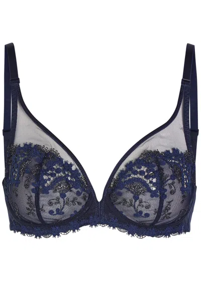 Simone Perele Simone Pérèle Wish Floral-embroidered Tulle Plunge Bra In Blue