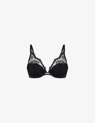Simone Perele Womens Black Intrigue Triangle Underwired Lace Push-up Bra