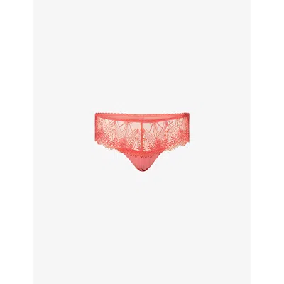 Simone Perele Womens Allure Shorty Embroidered Mesh Briefs Coralia Red