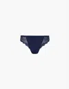 Simone Perele Womens Ink Blue Caresse Lace-trim Mid-rise Stretch-woven Tanga Thong
