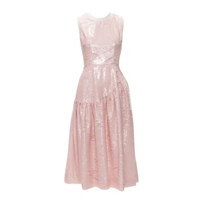 Pre-owned Simone Rocha 2019 Runway Blush Pink Sequins Dropped Seam Midi Dress Uk6 Xs