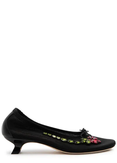 Simone Rocha 40 Crystal-embellished Mesh Pumps In Black