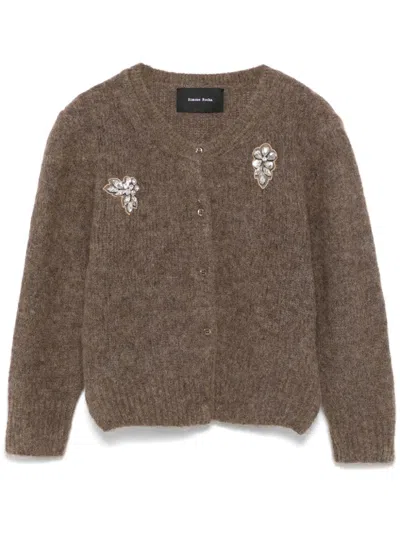 Simone Rocha Brown Cropped Alpaca Knit Cardigan In Taupe/clear