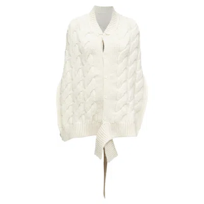 Simone Rocha Alpaca Ribbon Tie Open Back Draped Cable Knit Top In White