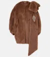 Simone Rocha Bow-embellished Faux Fur Coat In Brown/mirror