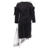 Simone Rocha Asymmetric Tulle Ruffle Trim Overlay Tshirt Dress In Black