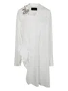Simone Rocha Oversized Gathered Slit Shirt Embroidered In White