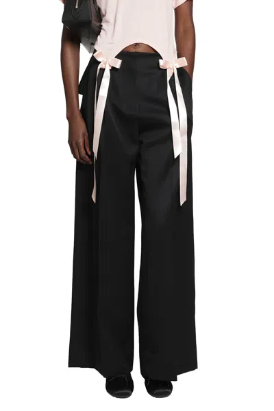 Simone Rocha Back Bow Wide Leg Trousers In Black