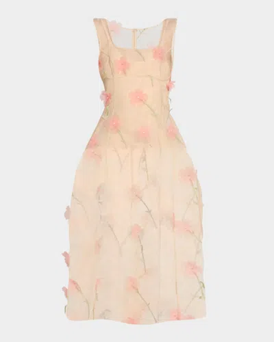 Simone Rocha Balconette Bust Sheer Midi Dress In Nude Multi