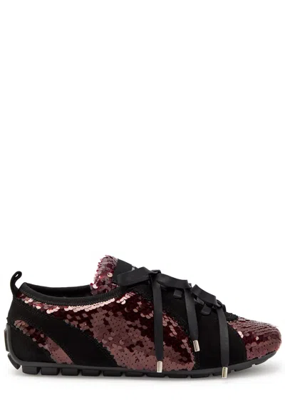 Simone Rocha Ballerina Grip Sequin-embellished Suede Sneakers In Red