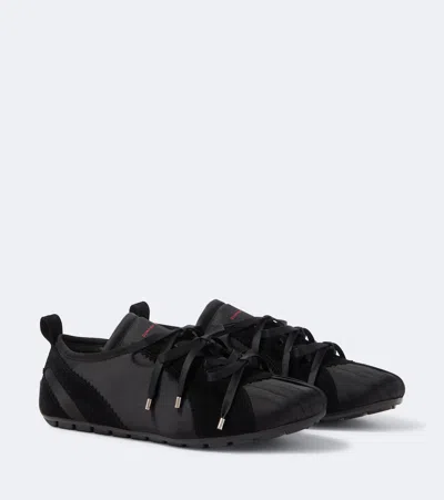 Simone Rocha Ballerina Grip Suede-trimmed Satin Sneakers In Black