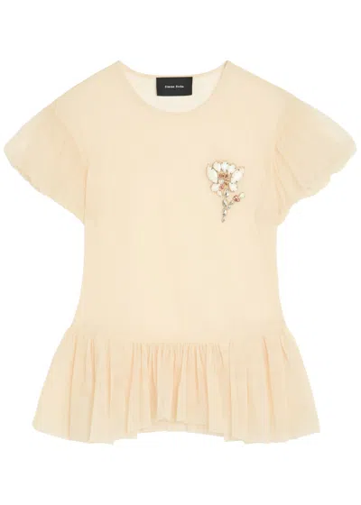 Simone Rocha Ballet Embellished Sheer Chiffon Blouse In Neutral
