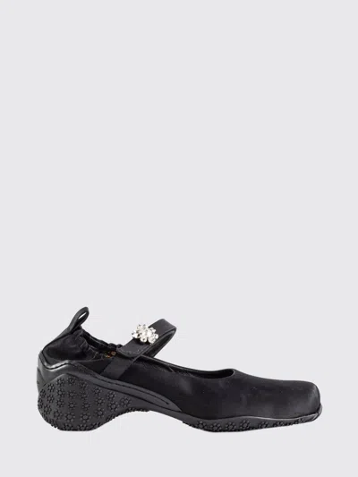 Simone Rocha Ballerine Runner En Satin Noir Bride Cristaux Et Perle In Black