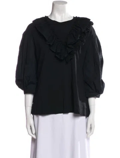 Pre-owned Simone Rocha Bateau Neckline Three-quarter Sleeve Blouse In Black