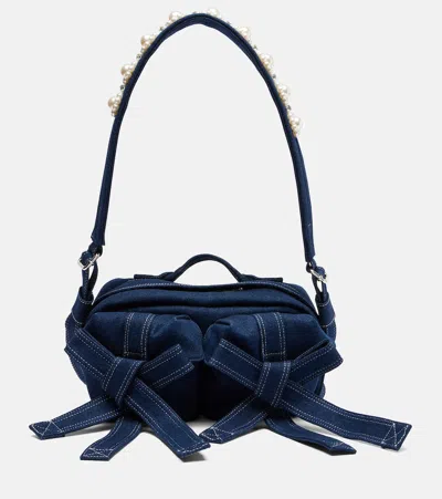 Simone Rocha Beaded Bow-detail Denim Shoulder Bag