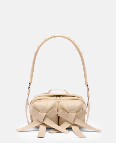 Simone Rocha Beaded Classic Bow Crossbody Bag In Beige